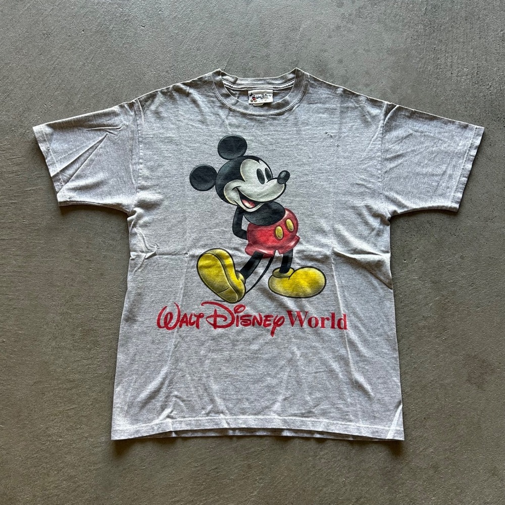 Vintage 90s Walt Disney World Mickey Mouse Shirt Size Small Gray Big Graphic